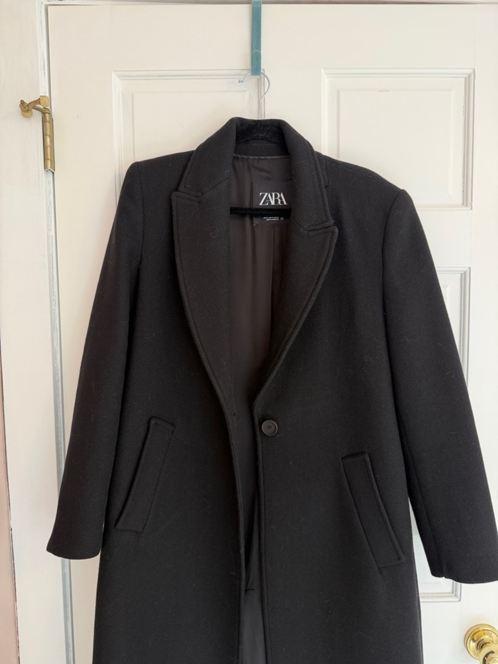 Zara Black Single-Button Long Wool Trench Coat Size M - Picture 4 of 6